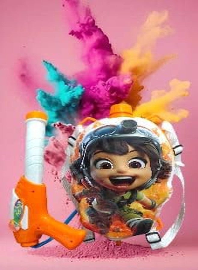 CROWNNIMREET Cartoon Holi Water Pichkari Toy for Kids Holi Back Holding Tank Pichkari for Kids Multicolor (Doll Water Tank) - Image 2